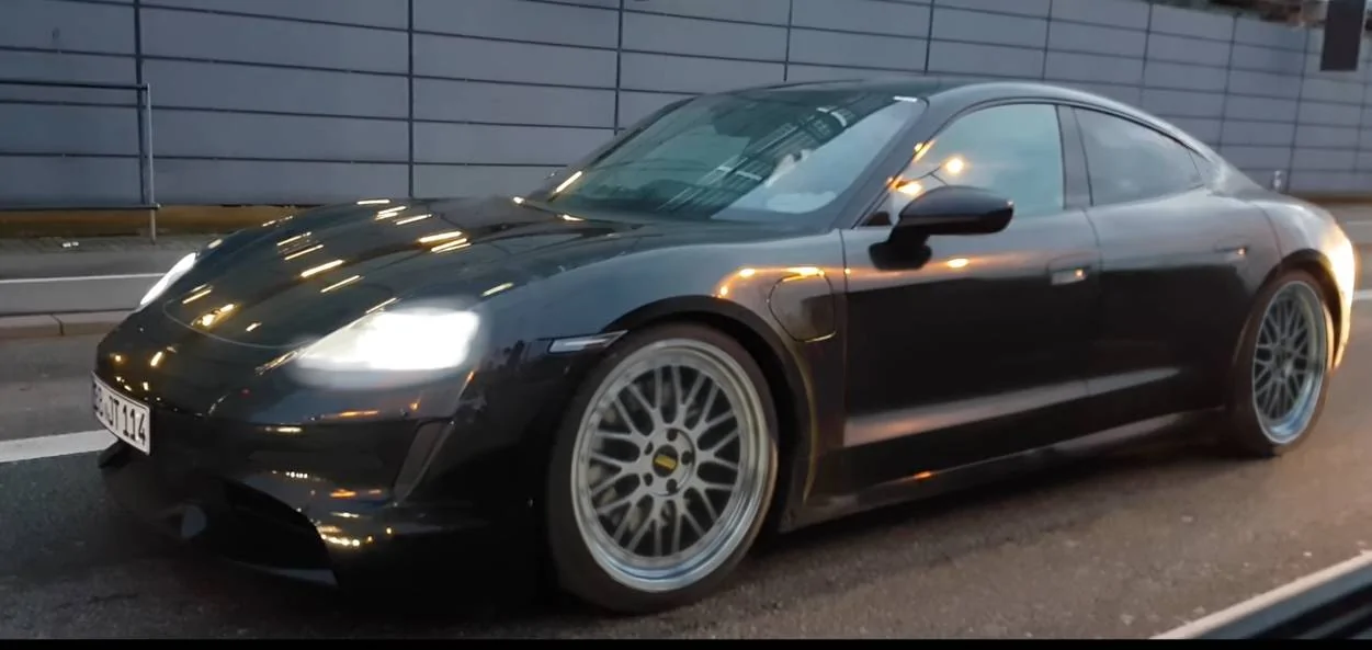 Porsche Taycan Taycan drops camo revealing headlights, tail lights, rear side window 456