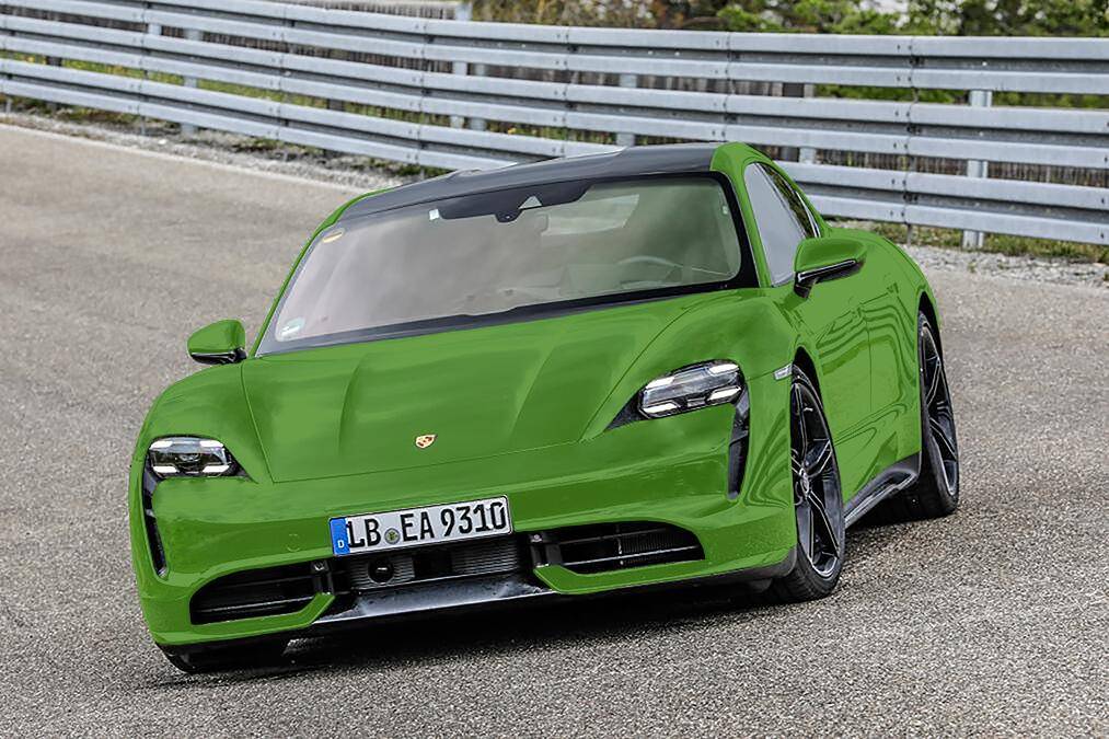 Porsche Taycan Possible Taycan color options........... taycan FRONT L green