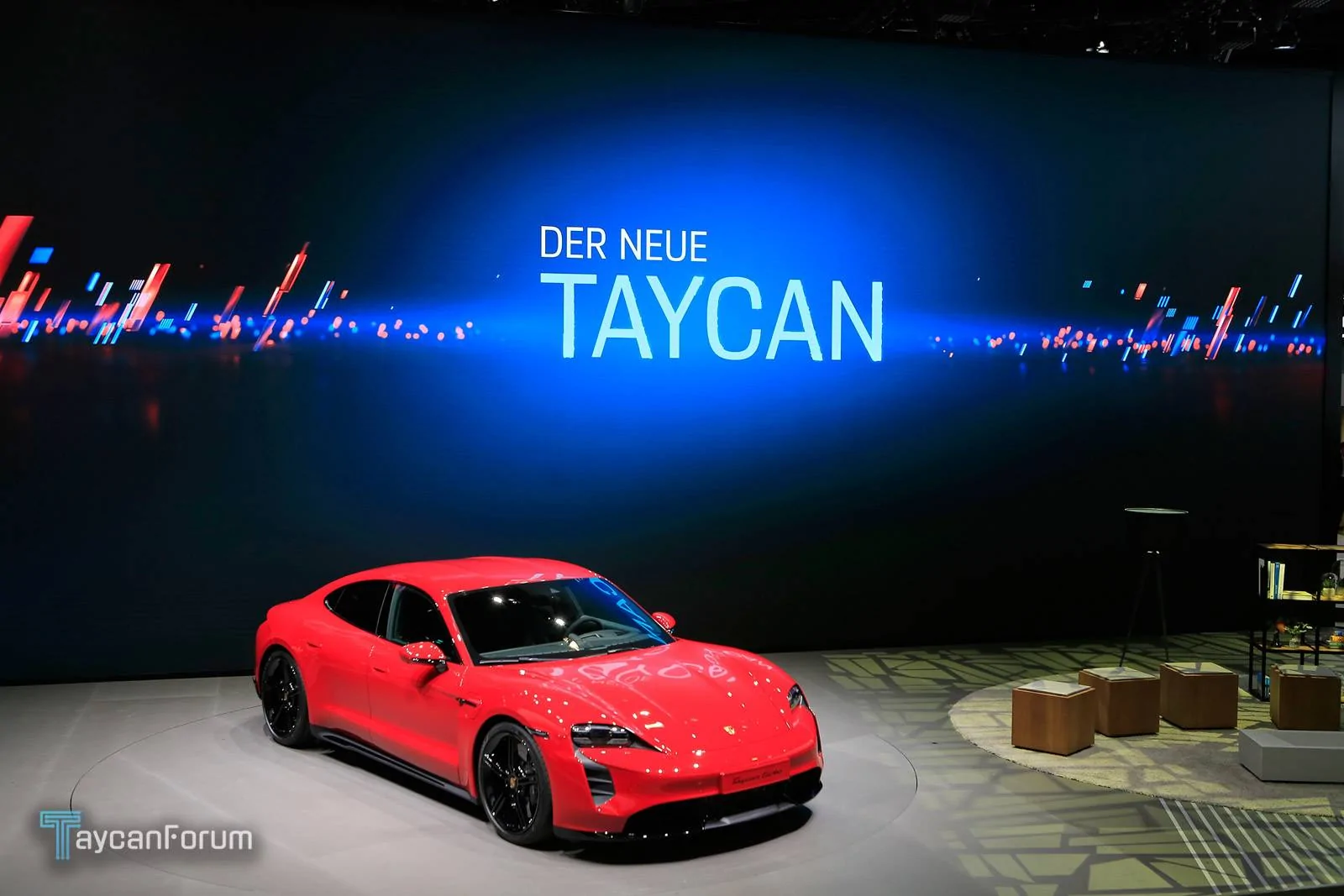 Porsche Taycan Taycan makes auto show debut in red, white, blue Taycan-Frankfurt-25475_-