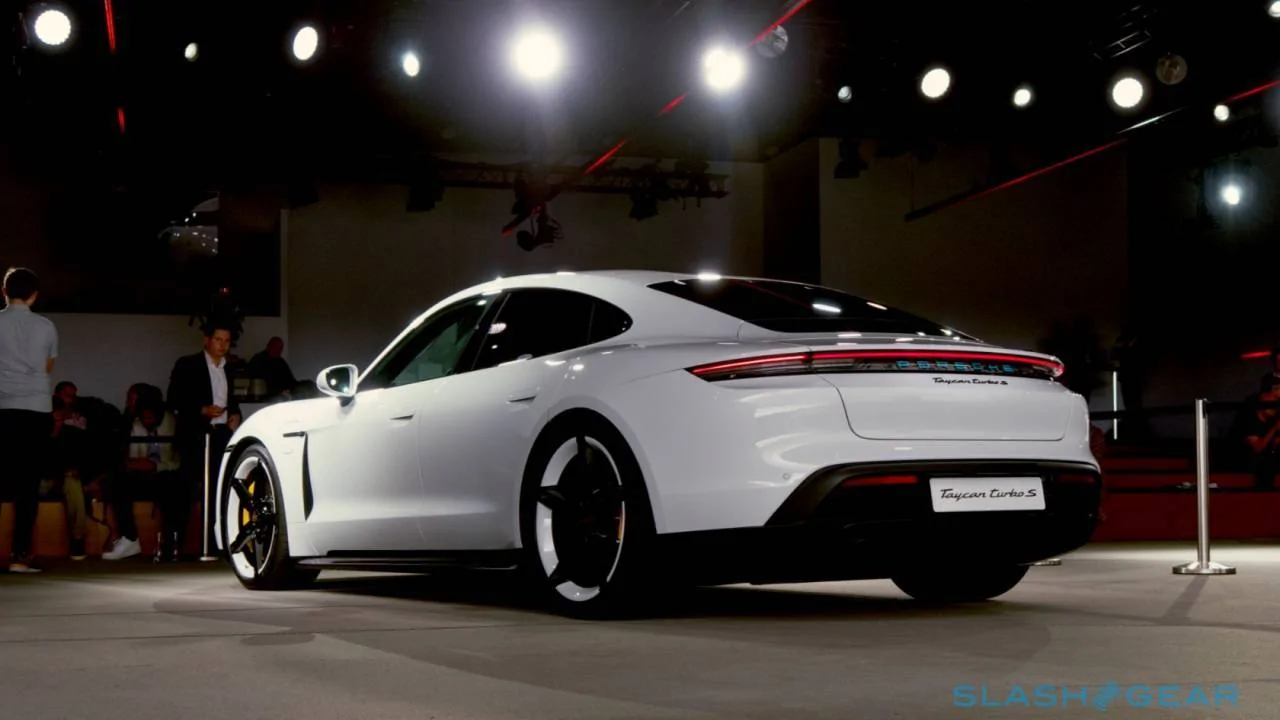 Porsche Taycan Rear blue Porsche logo in tailight 2020-porsche-taycan-turbo-s