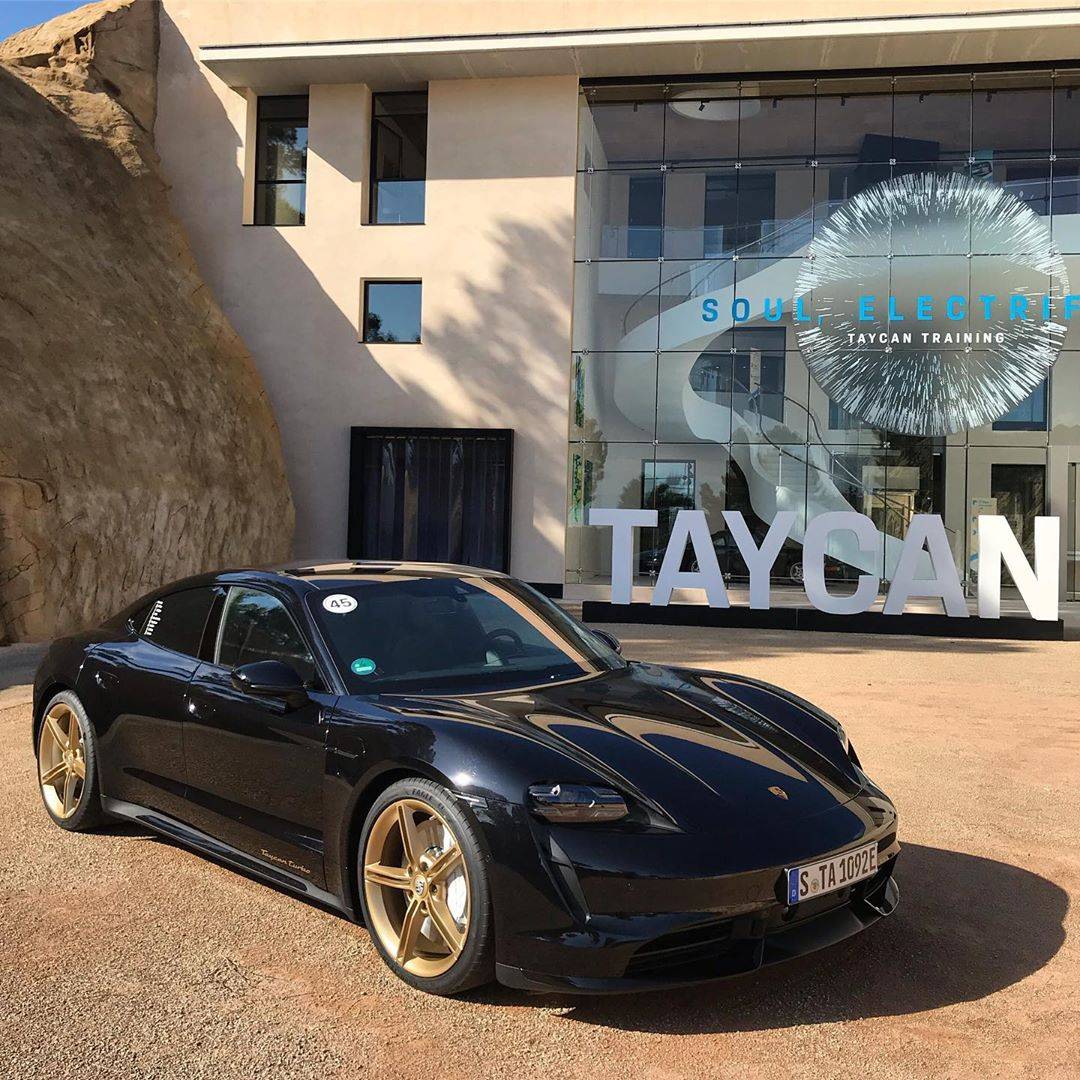 Porsche Taycan Taycans spotted in the wild Black Taycan Gold Wheels