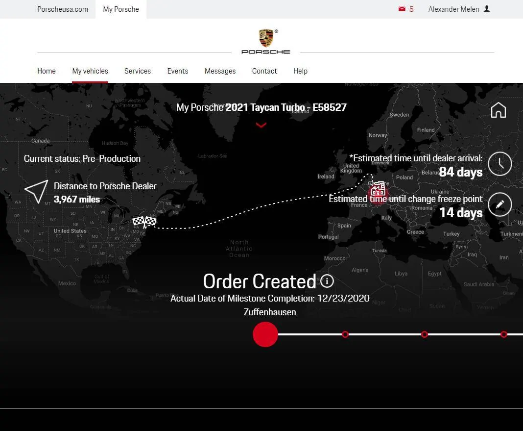Porsche Taycan Track Your Dream tracking service email received for my Taycan Untitled