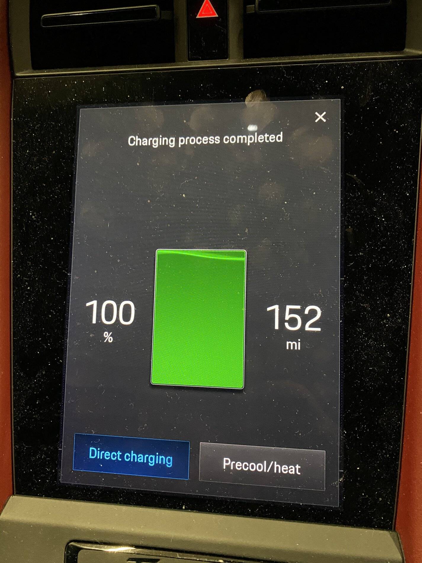 Porsche Taycan 100% charge showing 175 mile range D78C79F7-09DC-4AB1-8A67-380CC1B72980