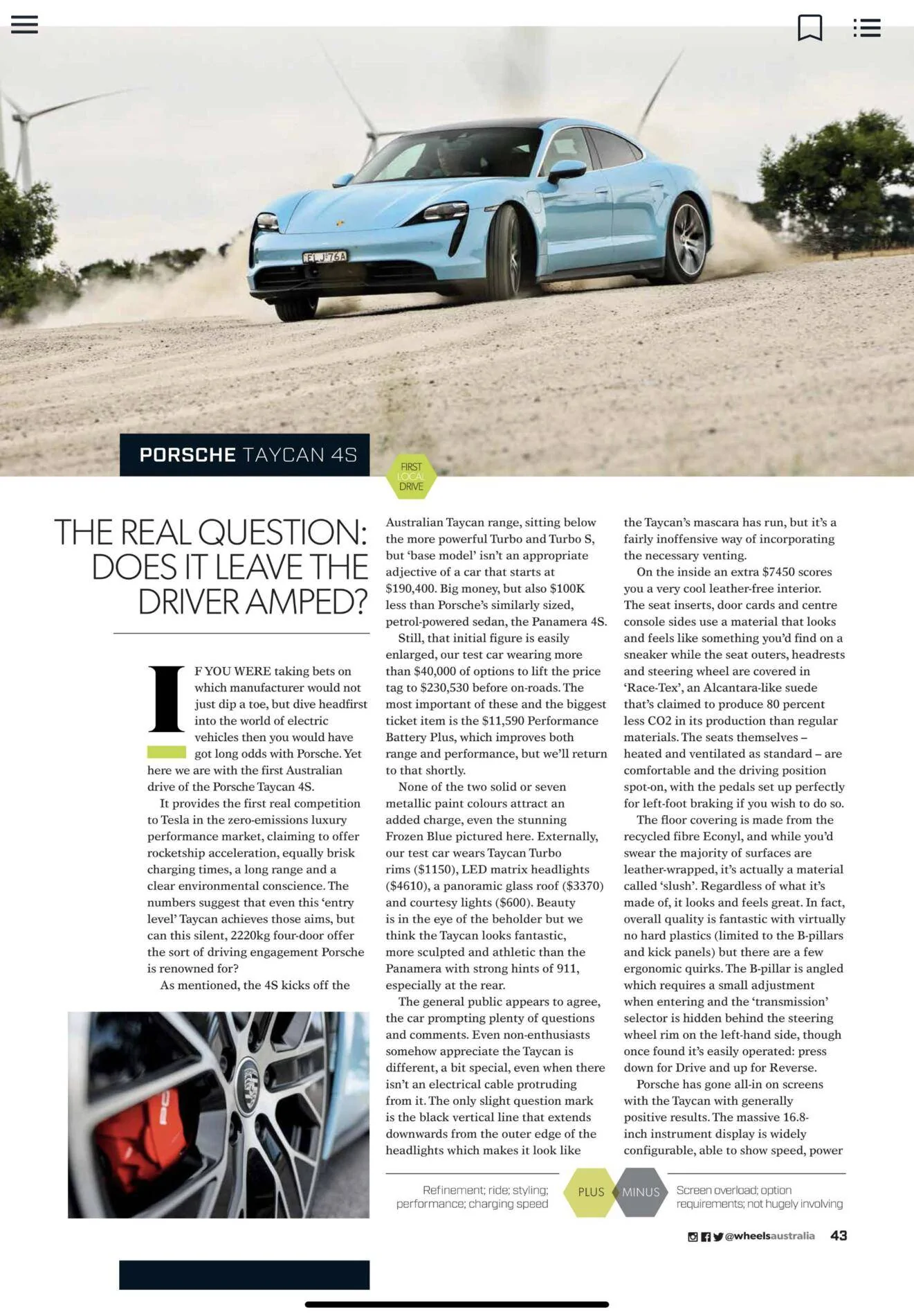 Porsche Taycan Wheels Magazine local review Taycan 4S 4FAA7DF7-61B0-4773-95CB-9C36052E1707