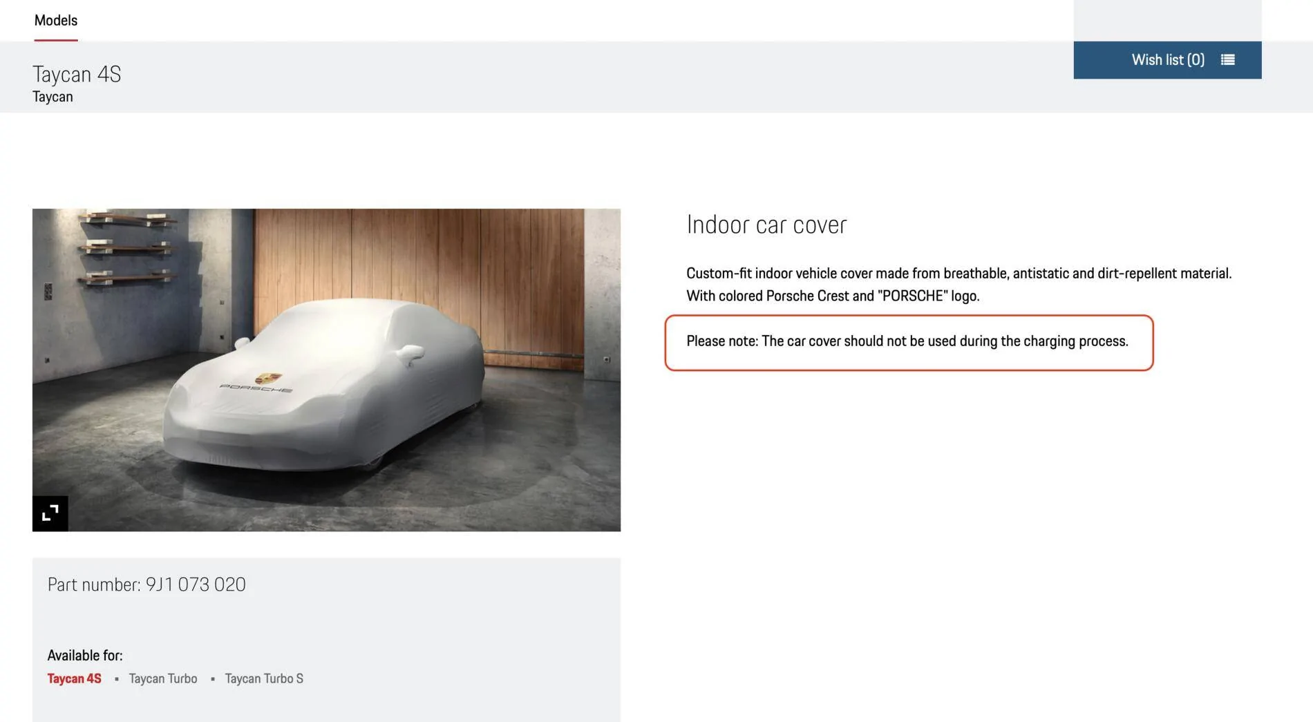 Porsche Taycan Tequipment - Indoor Car Cover Screenshot 2021-04-04 at 20.00.29