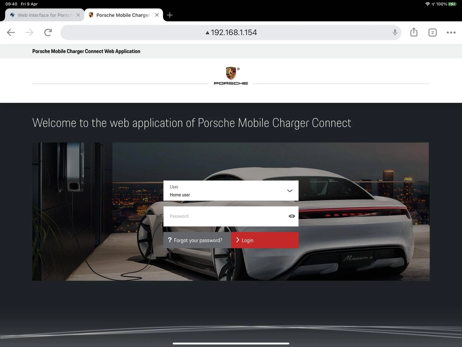 Porsche Taycan Web interface for Porsche connect charger 2093F836-8C49-46E1-8CE7-04FEC62C15FA