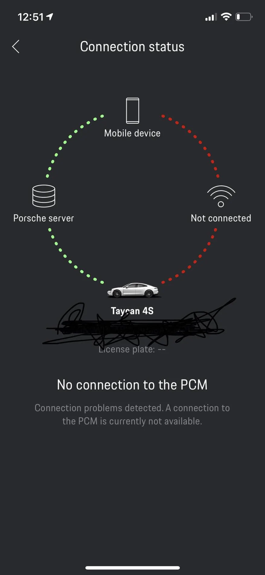 Porsche Taycan Connect app - no connection to PCM 799764C4-58AC-4552-AE39-6574105D99E1