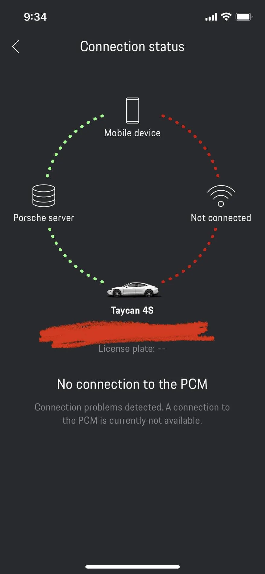 Porsche Taycan Connect app - no connection to PCM 0FC7CB4C-C1BD-445E-8192-B46AB2C7ECF8
