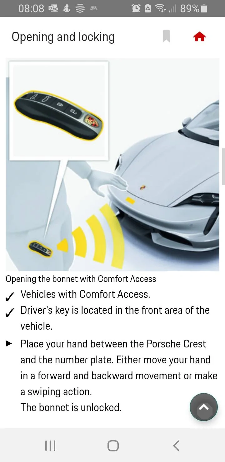 Porsche Taycan Frunk opening gesture Screenshot_20210417-080806_Porsche Good to kno