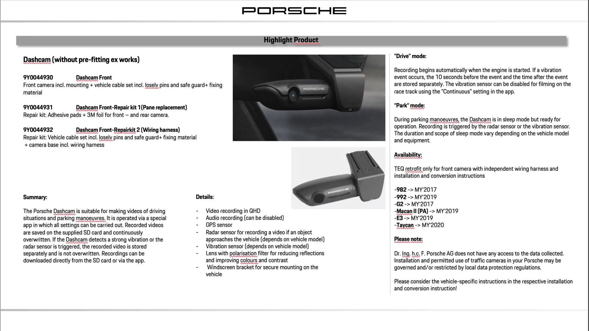 Porsche Taycan New Porsche Dashcam Available 1619602856193