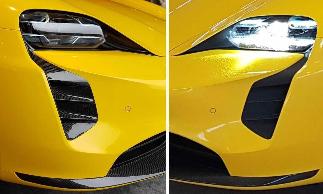 Porsche Taycan Taycan Turbo S Before-After Pics With Zyrus Carbon Fiber Parts 210430 Before-After Zyrus headlight covers