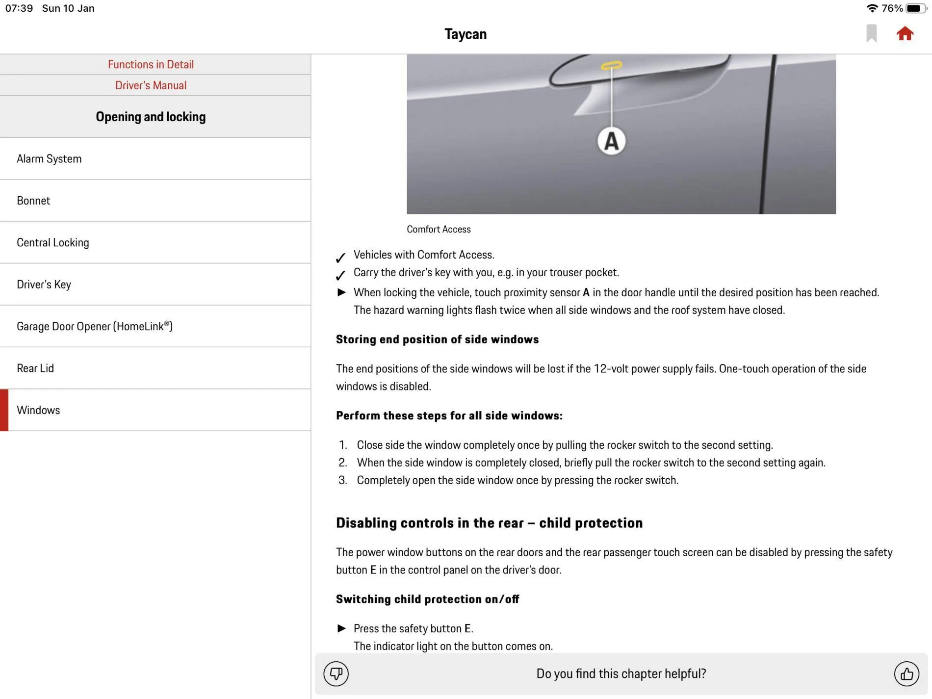 Porsche Taycan Porsche Connect App - Windows showing open 1622381314428