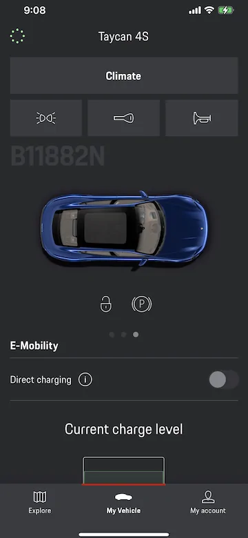 Porsche Taycan Porsche Connect App - Windows showing open B