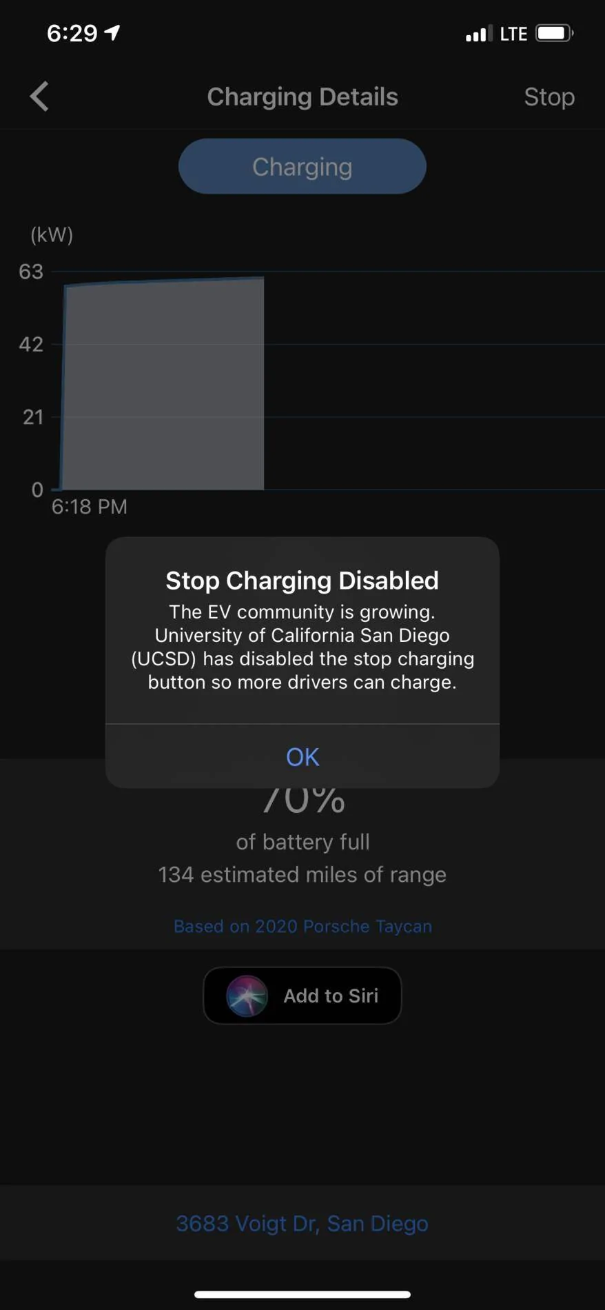 Porsche Taycan Peculiar Message from ChargePoint when Pressing the 'Stop' Button IMG_1808