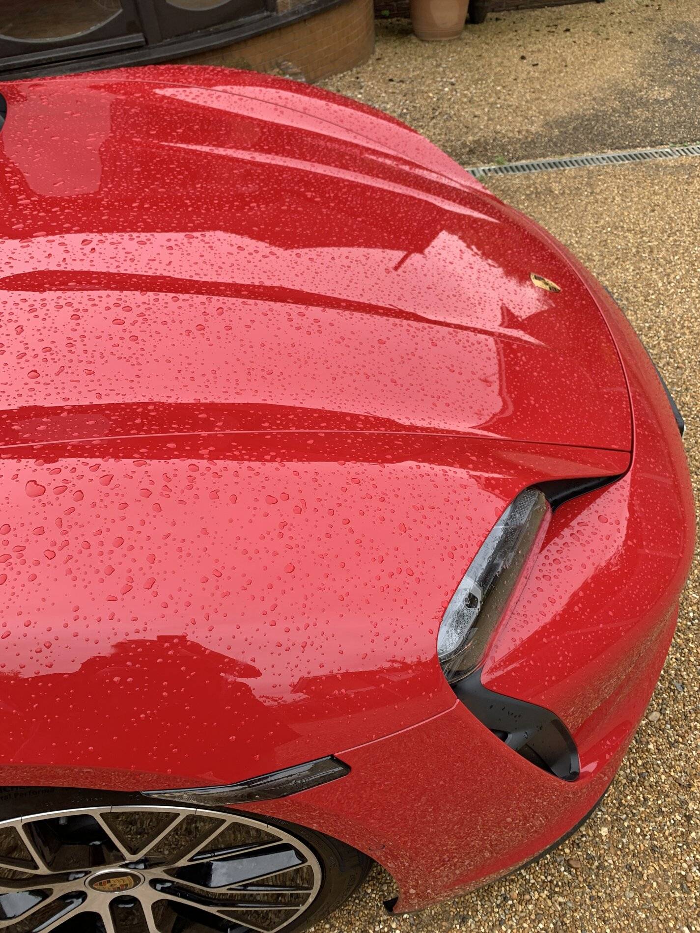 Porsche Taycan Red in the rain 5F8DC9A5-E83B-4732-AF13-9DEEFEAB7DC6