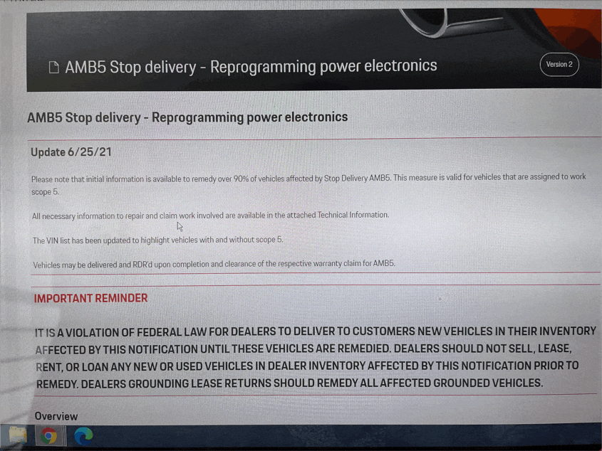 Porsche Taycan Motor Control Error Fix (2021) AMB5 Stop Delivery