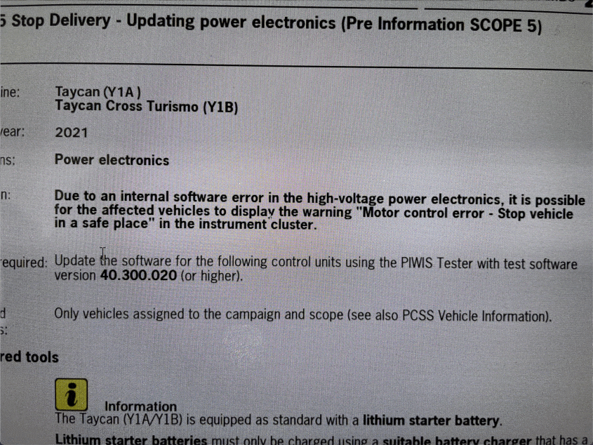 Porsche Taycan Motor Control Error Fix (2021) AMB5 Update Description