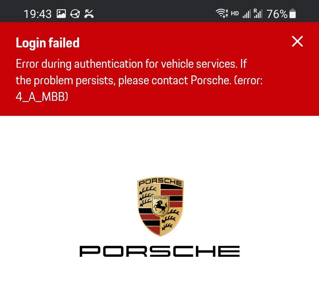 Porsche Taycan Connect App Authentication Error 1624787249669