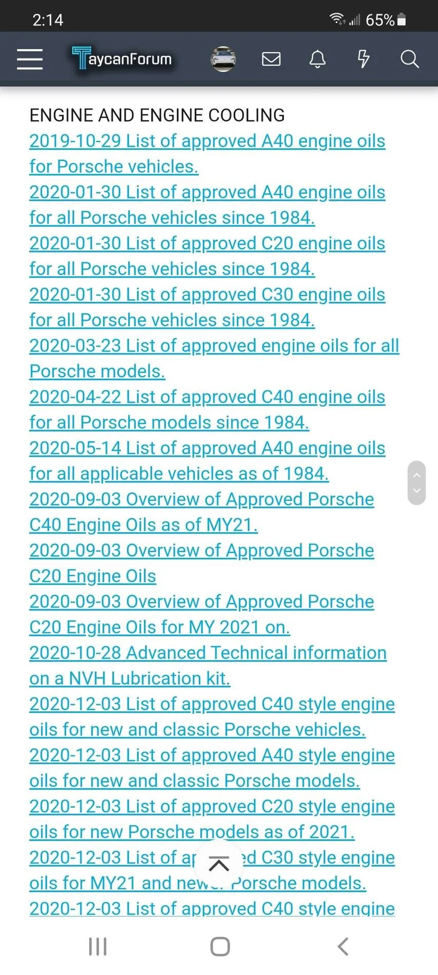 Porsche Taycan NHTSA list of Taycan technical information documents with link to each document Screenshot_20210705-141422_Samsung Internet