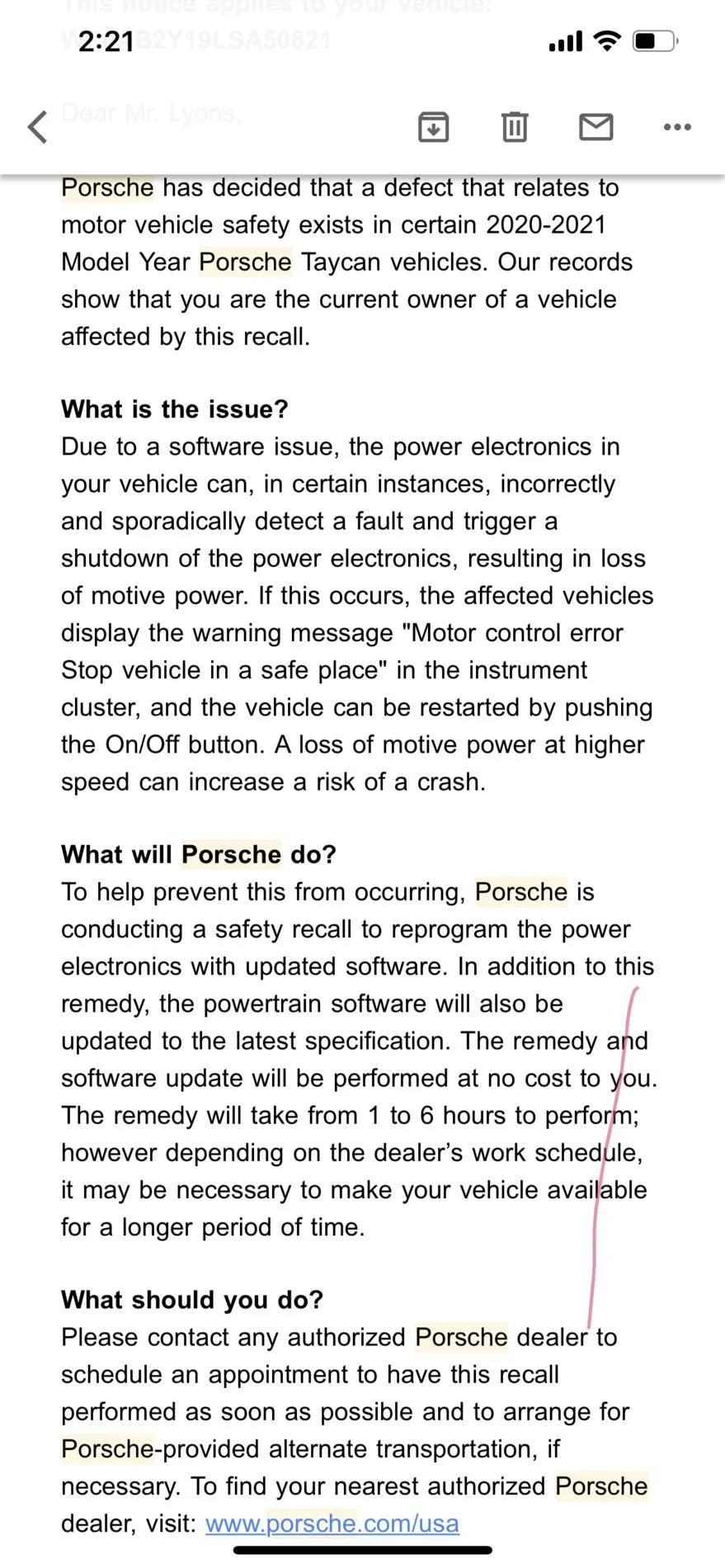 Porsche Taycan Taycan drive control fault recall 1627075320804