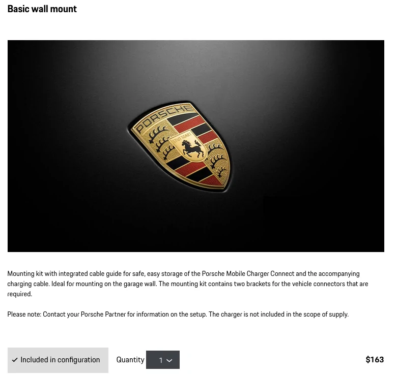 Porsche Taycan (NA/US) PMC (not PMCC) Wall Mount Included? basic onlin