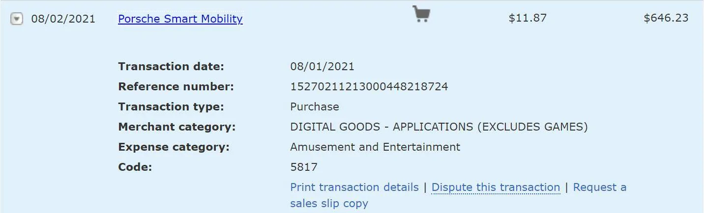 Porsche Taycan Received a credit card charge for Porsche Smart Mobility. What is that? Screen Shot 2021-08-07 at 2.44.02 PM