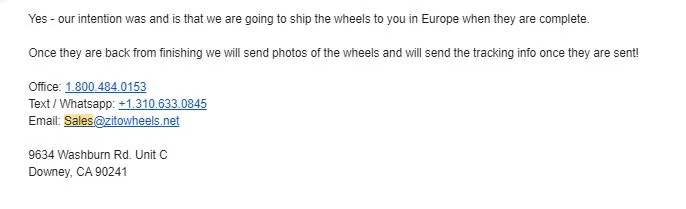 Porsche Taycan WARNING: DO NOT BUY ZITO WHEELS - Scammed by Tony Tony-email