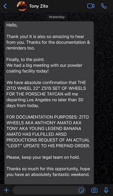 Porsche Taycan WARNING: DO NOT BUY ZITO WHEELS - Scammed by Tony Image-2