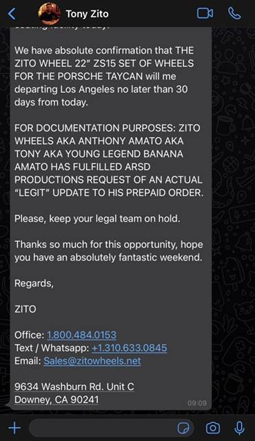 Porsche Taycan WARNING: DO NOT BUY ZITO WHEELS - Scammed by Tony Image-3