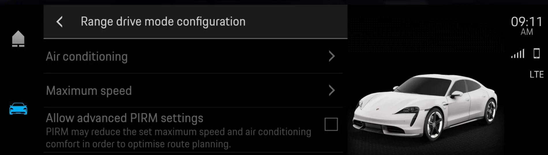 Porsche Taycan Range drive mode configuration option missing 1628587283527