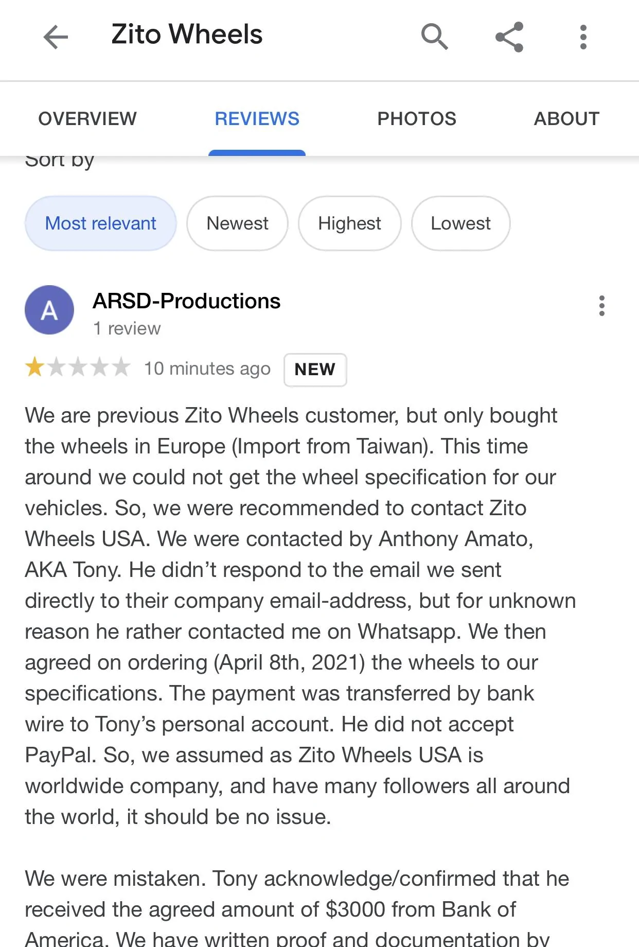 Porsche Taycan WARNING: DO NOT BUY ZITO WHEELS - Scammed by Tony Google review - Zito Wheels USA