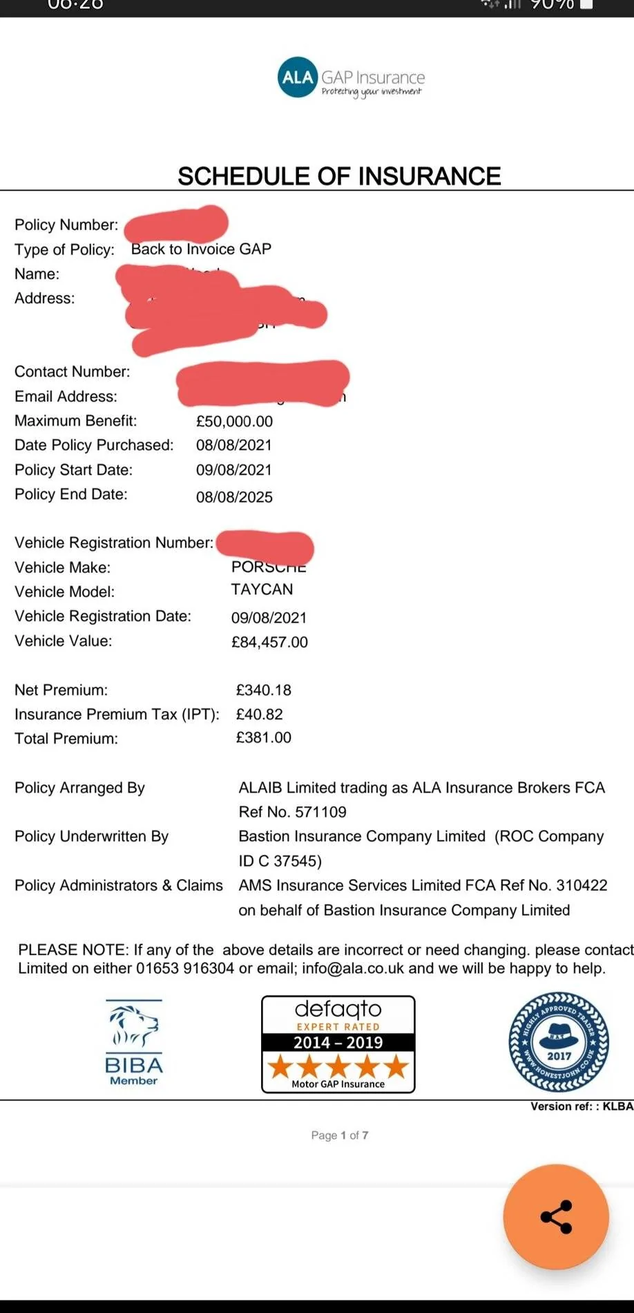 Porsche Taycan UK GAP Insurance - OPC Quoting £1279 ? Screenshot_20210815-062620_Offic