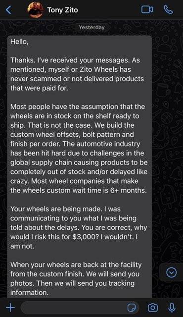 Porsche Taycan WARNING: DO NOT BUY ZITO WHEELS - Scammed by Tony image_bf4319c41301b336ff4d0ca0de72b71b6e574028
