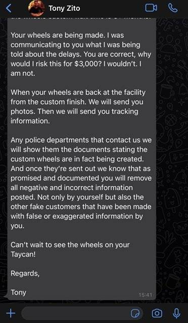 Porsche Taycan WARNING: DO NOT BUY ZITO WHEELS - Scammed by Tony image_1_7222cb6b0e3c1250f49762c0919e73056b1f2a59
