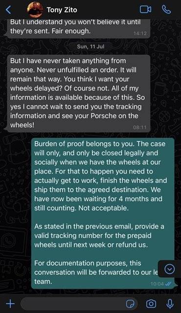 Porsche Taycan WARNING: DO NOT BUY ZITO WHEELS - Scammed by Tony image_2_7ad8b14bdb8dcba9835e877c1c511f11ffbc2f86