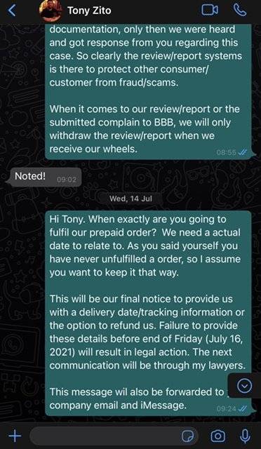 Porsche Taycan WARNING: DO NOT BUY ZITO WHEELS - Scammed by Tony image_8_cb0ec696924023d4598d090a34e75a69188e8427