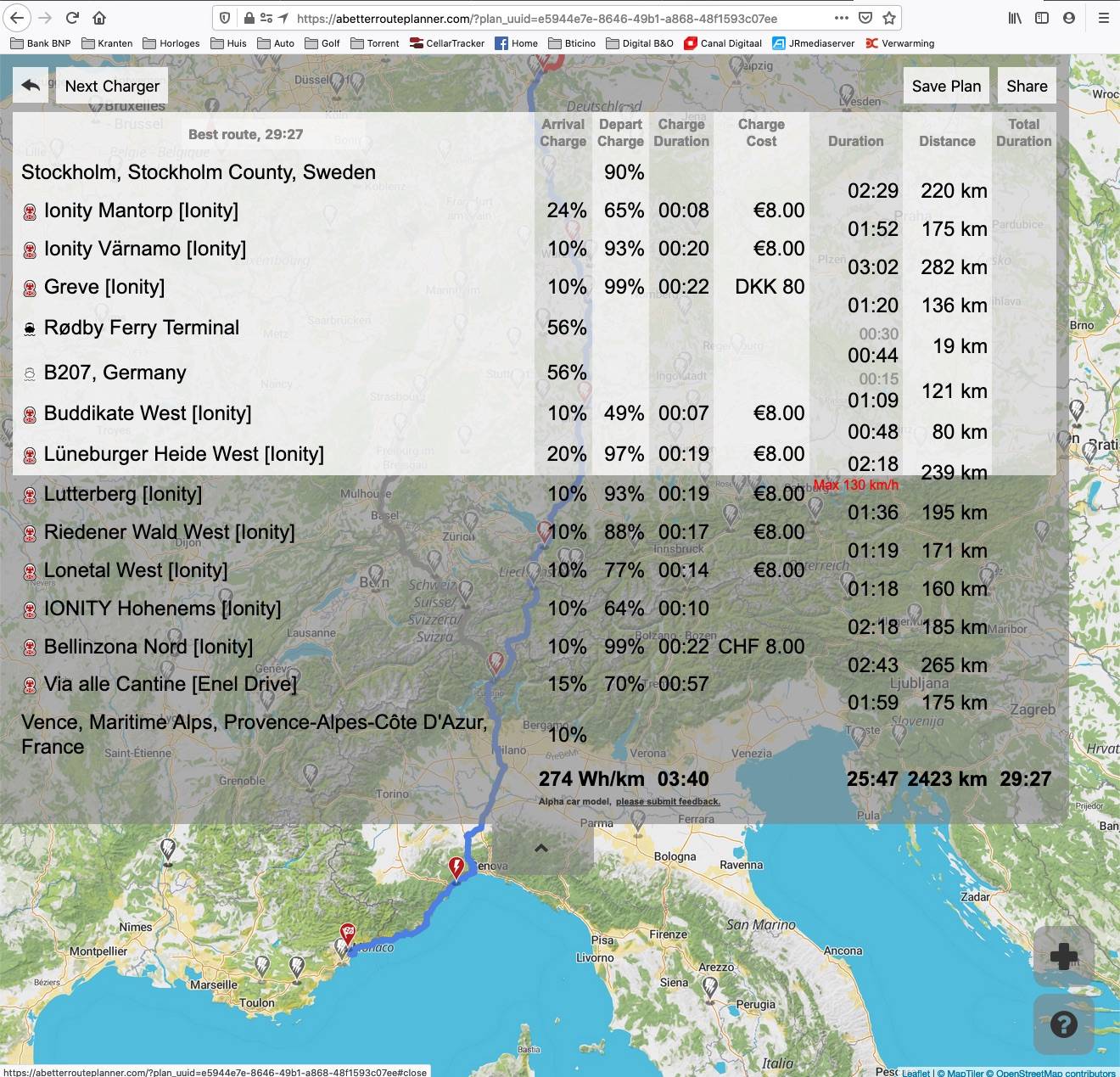 Porsche Taycan Route Planning on Porsche website Schermafbeelding 2019-11-12 om 13.09.51