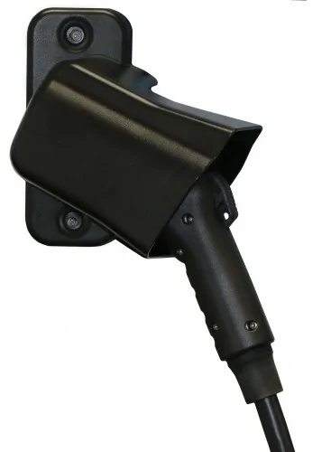 Porsche Taycan Setting up for charging in garage black holster with connector-500x500