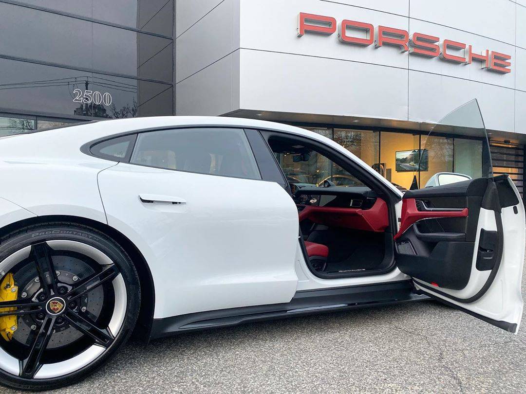 Porsche Taycan CARRARA WHITE Taycan Club Carrara White Porsche Taycan Red Interior Leather
