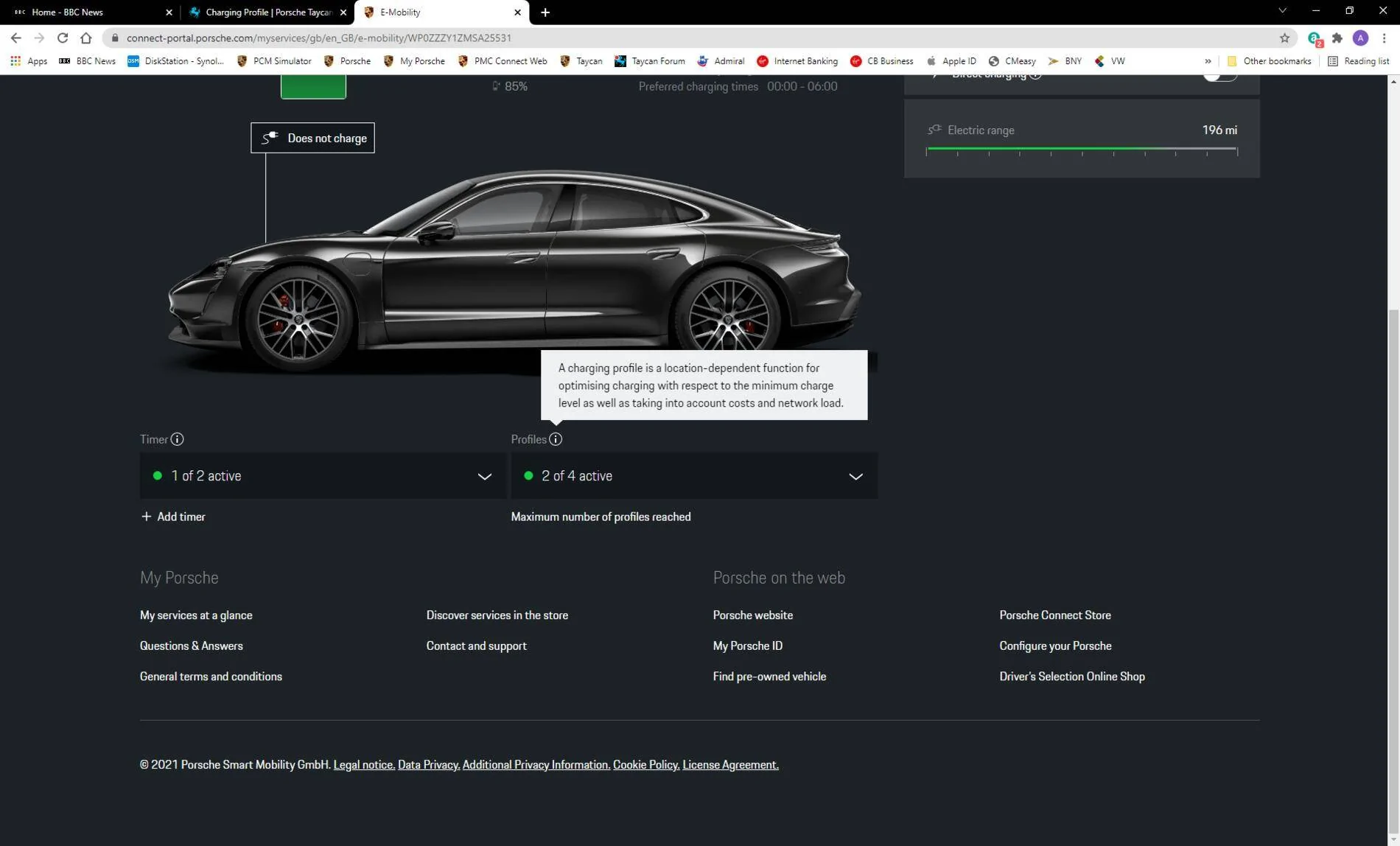 Porsche Taycan Car charged to 100% despite charging profile being set to 85% maximum 1630836316271