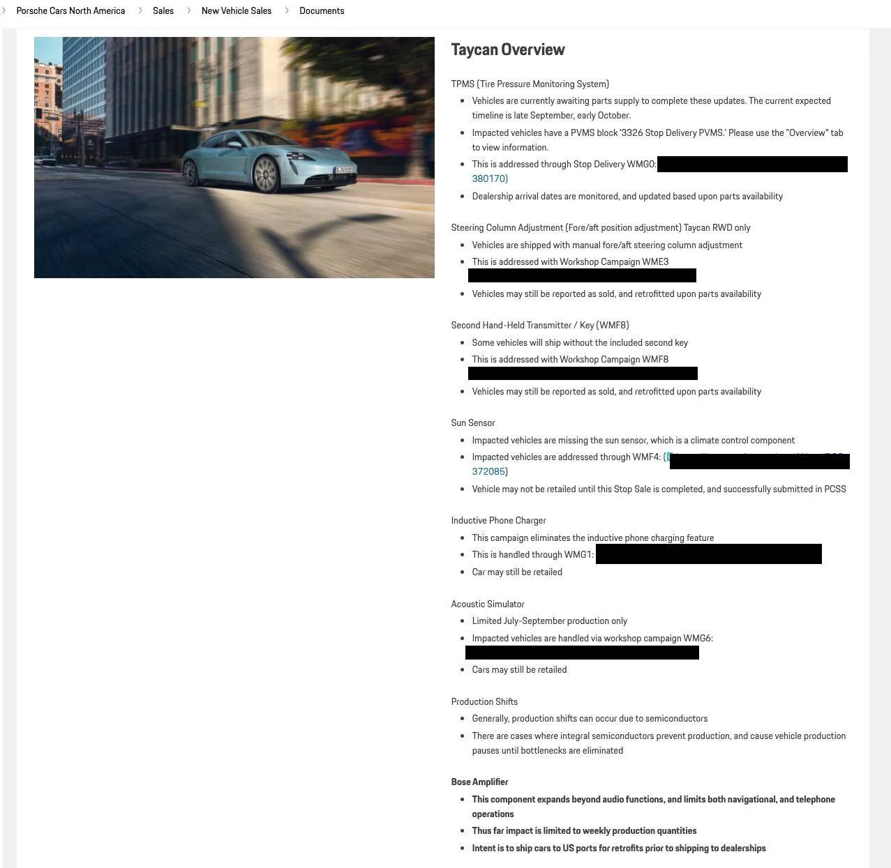 Porsche Taycan Semiconductor-Related Production Delays - Information from PCNA Screen Shot 2021-09-18 at 9.11.57 PM