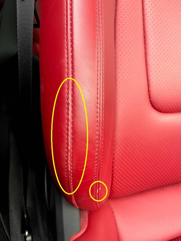 Porsche Taycan Wear on 18-way red upper seat bolster IMG_4224