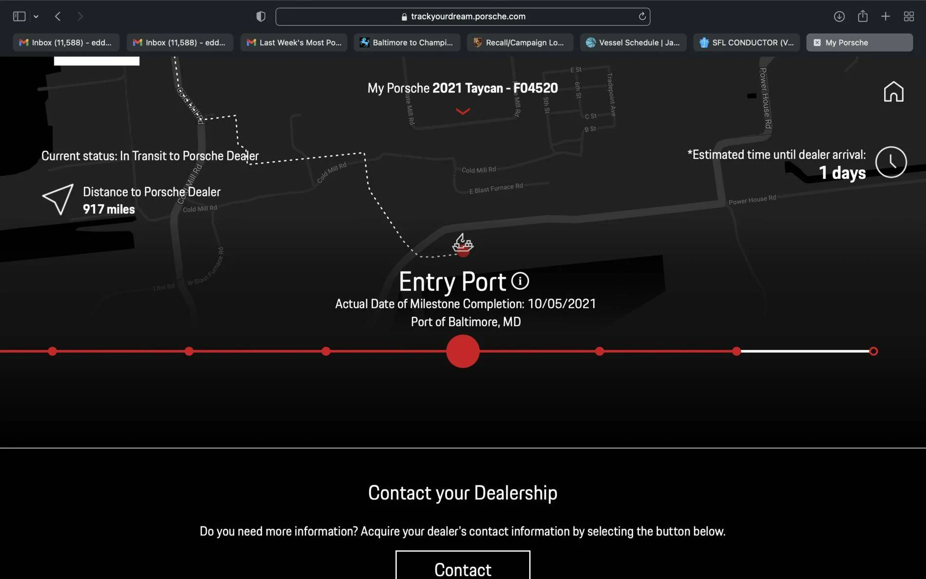 Porsche Taycan Baltimore to Champion Porsche (Pompano Beach) Screen Shot 2021-10-07 at 10.20.14 AM