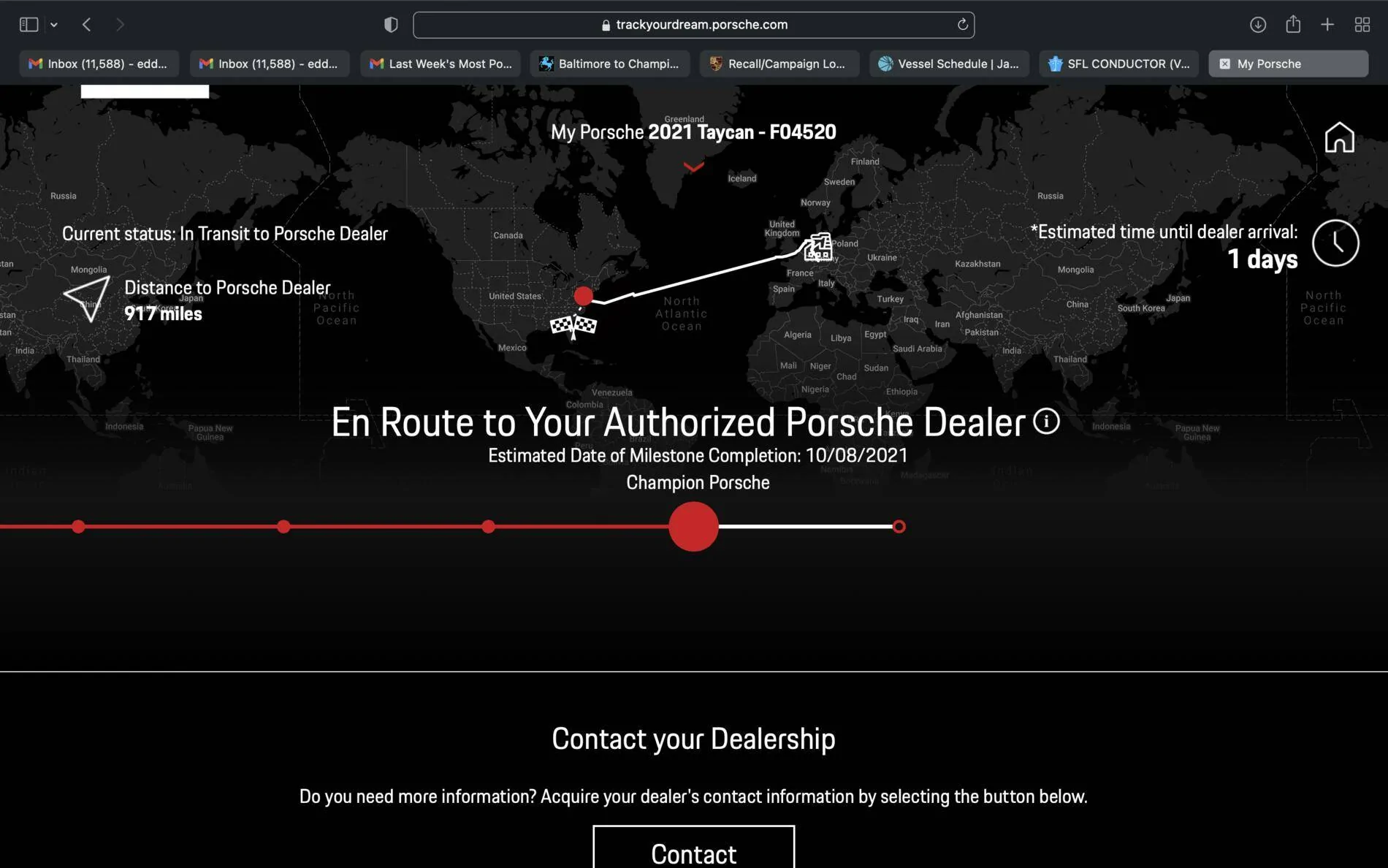 Porsche Taycan Baltimore to Champion Porsche (Pompano Beach) Screen Shot 2021-10-07 at 10.19.52 AM