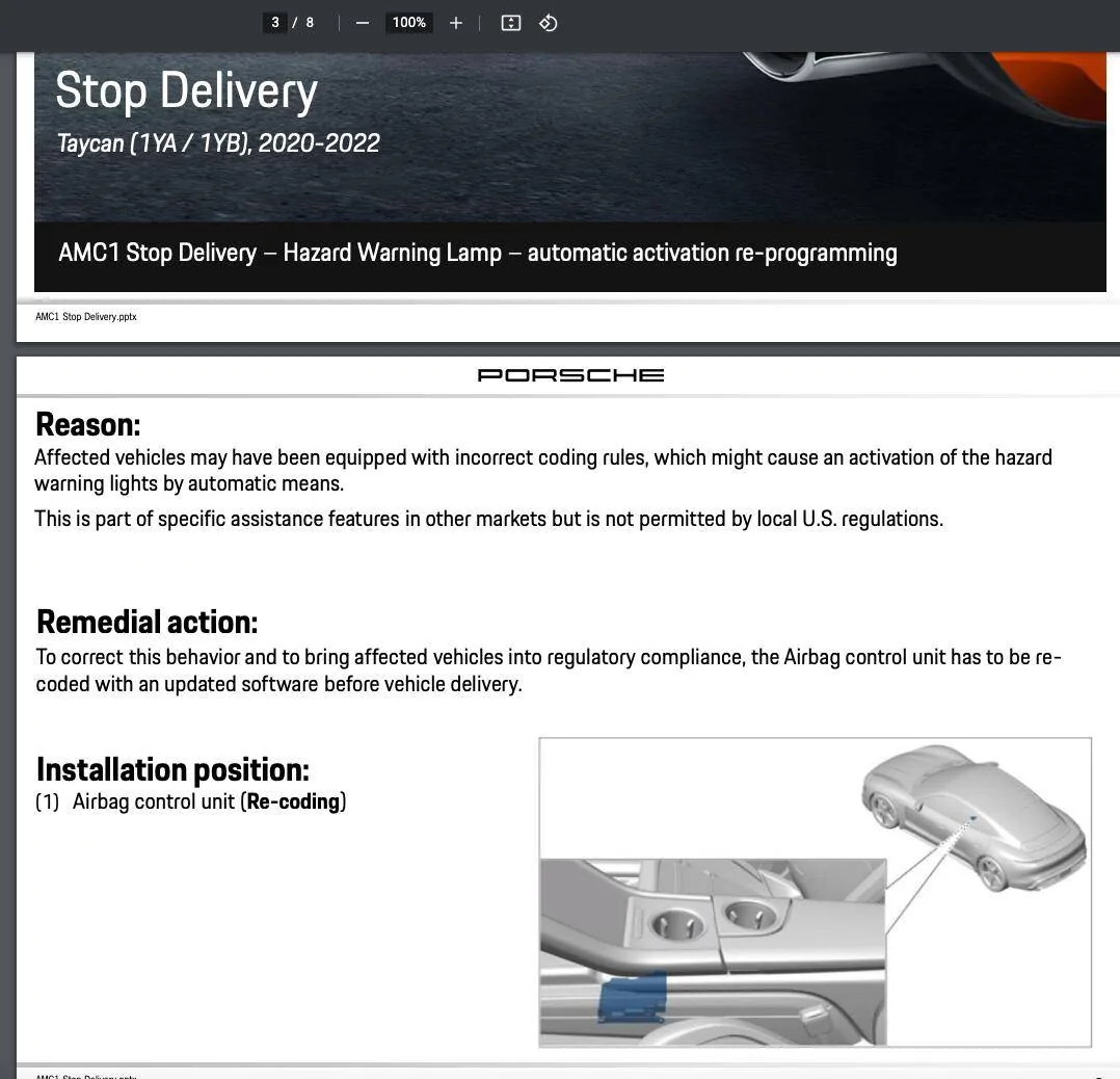 Porsche Taycan AMC1 Campaign TSB email from PCNA Screen Shot 2021-10-20 at 8.54.38 PM