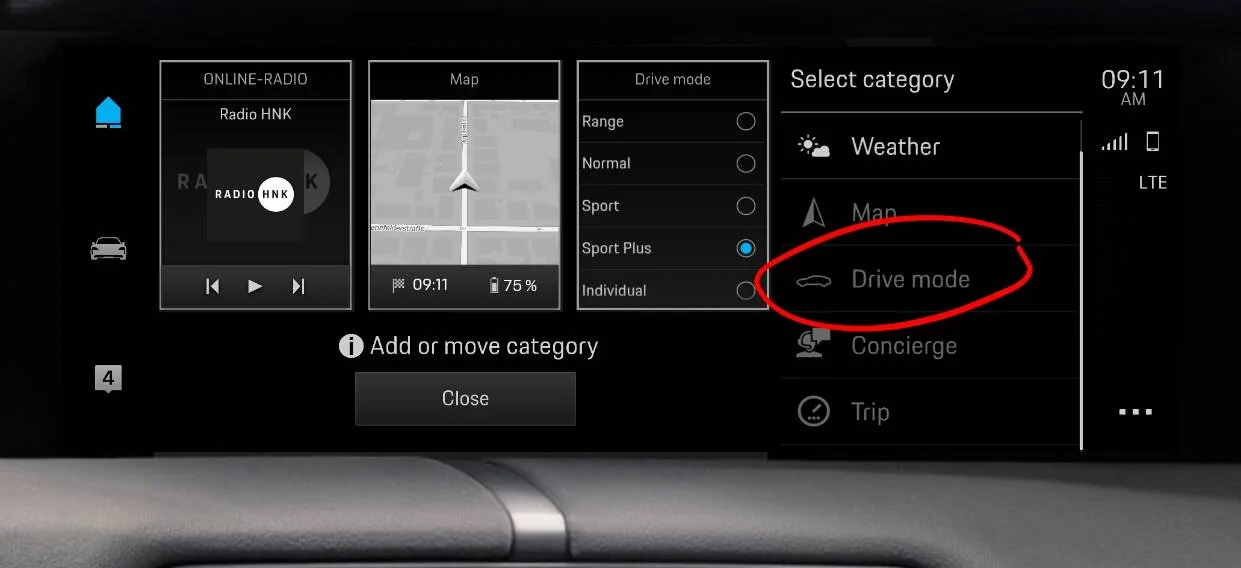 Porsche Taycan Easy way to reach Range Mode without Sports Chrono package 2021-10-27_11.26.08