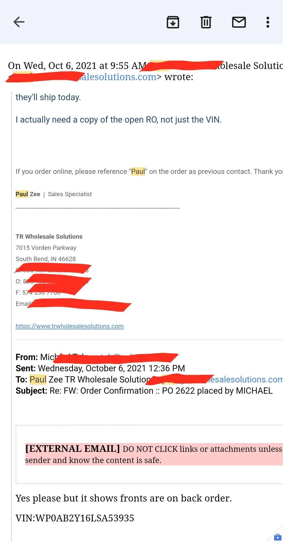 Porsche Taycan Try not to get a flat tire… backordered Screenshot_20211028-214520_Gmail