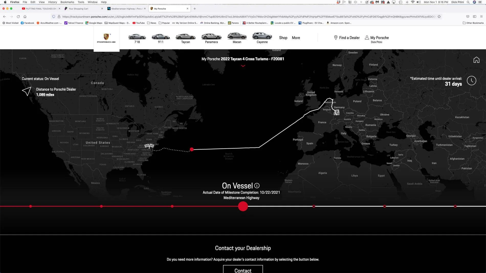 Porsche Taycan Mediterranean Highway November Delivery Screen Shot 2021-11-01 at 8.16.18 PM