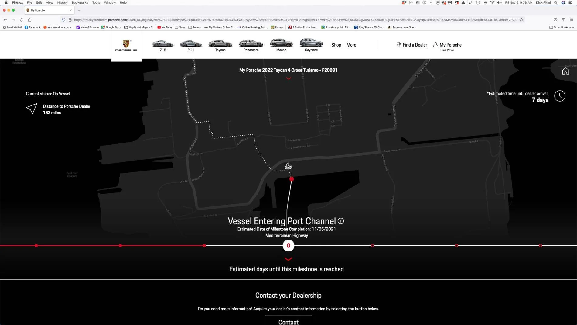 Porsche Taycan Mediterranean Highway November Delivery Screen Shot 2021-11-05 at 9.38.08 AM