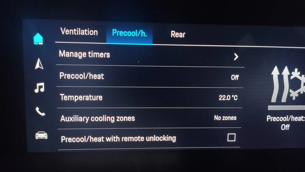 Porsche Taycan Precool/heat Button in Center Console Display auto_precool